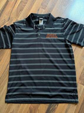 Harley-Davidson Men's Black and White Striped Performance Polo Shirt